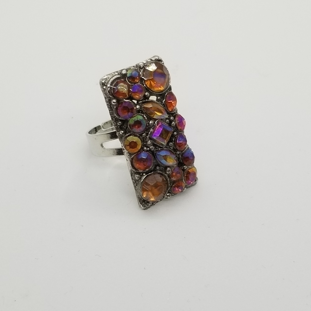 adjustable rectangular warm rhinestone ring - Picture 1 of 5